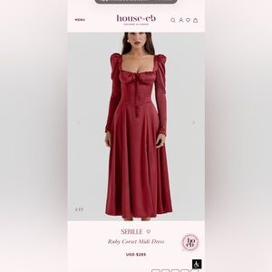 House of CB Sebille corset midi Red Long Sleeve Dress